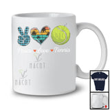 Peace Love Tennis, Adorable Peace Hand Sign Plaid Retro Heart, Tennis Player Matching Team T-Shirt