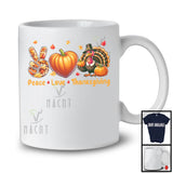 Peace Love Thanksgiving; Lovely Fall Leaves Peace Sign Hand Pumpkin Heart Turkey; Family T-Shirt