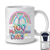 Personalized 100 Mermazing Days; Lovely School Mermaid Tail; Custom Name Students Rainbow T-Shirt