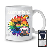 Personalized Accountant, Colorful LGBTQ Pride Sunflower Gnome, Custom Name Gay Flag Rainbow T-Shirt