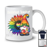 Personalized Assistant Teacher, Colorful LGBTQ Pride Sunflower Gnome, Custom Name Gay Rainbow T-Shirt