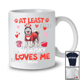 Personalized At Least My Husky Loves Me; Lovely Valentine Hearts; Custom Name Single Family T-Shirt