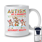 Personalized Autism It's A Different Ability; Lovely Christmas Custom Name Autistic Reindeer Dabbing T-Shirt