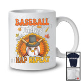 Personalized Baseball Turkey Nap Repeat, Joyful Thanksgiving Fall Leaves, Custom Name Sport Player T-Shirt