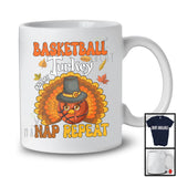 Personalized Basketball Turkey Nap Repeat, Joyful Thanksgiving Fall Leaves, Custom Name Sport Player T-Shirt