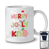 Personalized Be Merry Jolly Kind; Colorful Christmas Plaid Santa; Custom Name Friends Family T-Shirt