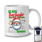 Personalized Be Nice To The Bartender; Merry Christmas Santa Face; Custom Name Women Jobs T-Shirt