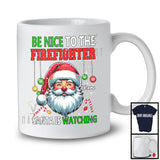 Personalized Be Nice To The Firefighter; Merry Christmas Santa Face; Custom Name Men Jobs T-Shirt