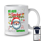 Personalized Be Nice To The Teacher ; Merry Christmas Santa Face; Custom Name Women Jobs T-Shirt