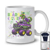 Personalized Beads Crusher; Joyful Mardi Gras Custom Name T-Rex On Monster Truck Beads T-Shirt