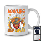 Personalized Bowling Turkey Nap Repeat, Joyful Thanksgiving Fall Leaves, Custom Name Sport Player T-Shirt