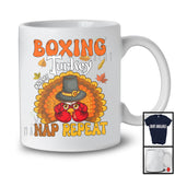 Personalized Boxing Turkey Nap Repeat, Joyful Thanksgiving Fall Leaves, Custom Name Sport Player T-Shirt