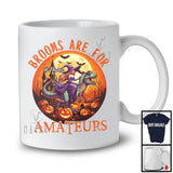 Personalized Brooms Are For Amateurs; Proud Halloween Custom Name Witch Riding T-Rex T-Shirt