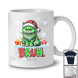 Personalized Bruh; Lovely Christmas Santa Green Cat; Custom Name Cat Owner; X-mas Family T-Shirt