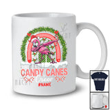 Personalized Candy Canes Crew; Amusing Christmas Custom Name Flamingo Dabbing; Rainbow T-Shirt