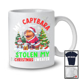 Personalized Capybara Stolen My Christmas Sweater; Cute X-mas Tree Custom Name Snowing T-Shirt