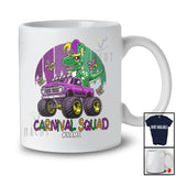 Personalized Carnival Squad; Lovely Mardi Gras T-Rex On Monster Truck; Custom Name Parades T-Shirt