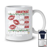 Personalized Christmas Kiss Ass Happy Hanukkah; Joyful Custom Name Naughty Adult; Menorah T-Shirt