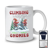 Personalized Climbing With My Gnomies; Lovely Christmas Plaid Custom Name Couple Gnomes T-Shirt