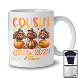 Personalized Cousin Crew 2024, Lovely Thanksgiving Custom Name Family, Three Turkeys Pumpkins T-Shirt