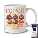 Personalized Cousin Crew 2025, Lovely Thanksgiving Custom Name Family, Three Turkeys Pumpkins T-Shirt