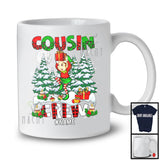 Personalized Cousin Crew; Adorable Christmas Lights Tree Elf Leopard Plaid; Custom Name Family T-Shirt