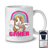 Personalized Custom Gamer Girl; Joyful Guinea Pig Playing Video Games; Gamer Rainbow T-Shirt