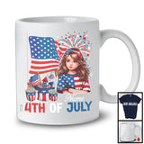 Personalized Custom Name 4th Of July, Lovely American Flag Girl, Fireworks Patriotic Group T-Shirt