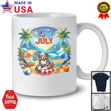 Personalized Custom Name 4th Of July, Lovely Summer Vacation Australian Shepherd On Beach T-Shirt