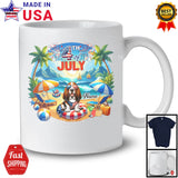 Personalized Custom Name 4th Of July, Lovely Summer Vacation Basset Hound On Beach T-Shirt