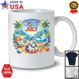 Personalized Custom Name 4th Of July, Lovely Summer Vacation Bearded Collie On Beach T-Shirt