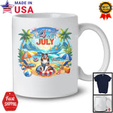 Personalized Custom Name 4th Of July, Lovely Summer Vacation Shetland Sheepdog On Beach T-Shirt