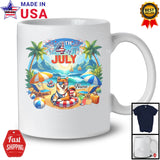 Personalized Custom Name 4th Of July, Lovely Summer Vacation Shiba Inu On Beach, Family T-Shirt