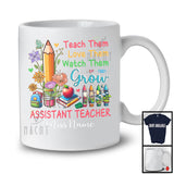 Personalized Custom Name Assistant Teacher Teach Love Watch The Grow, Lovely Flowers Pencils T-Shirt