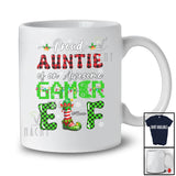 Personalized Custom Name Auntie Of An Awesome Gamer Elf; Proud Mother's Day Christmas Plaid T-Shirt