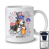 Personalized Custom Name Basset Hound Drinking Beer, Lovely 4th Of July Fireworks, Patriotic T-Shirt