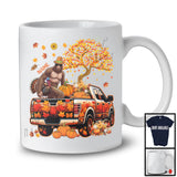 Personalized Custom Name Bigfoot Taking Turkey Pumpkin On Pickup Truck, Happy Thanksgiving Fall Tree T-Shirt