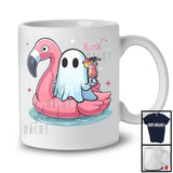 Personalized Custom Name Boo Ghost On Flamingo Float; Adorable Halloween Summer Swimming T-Shirt