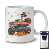 Personalized Custom Name Border Collie Turkey On Monster Truck; Joyful Thanksgiving Fall Leaf T-Shirt