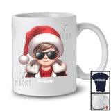 Personalized Custom Name Boy Face Santa Wearing Sunglasses; Lovely Christmas Pajama Family T-Shirt