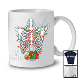 Personalized Custom Name Candy Cane Rib Cage; Cheerful Christmas Lights Skeleton X-Ray T-Shirt