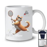 Personalized Custom Name Kitten Playing Badminton, Humorous Kitten Sport Player, Matching Team T-Shirt