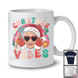 Personalized Custom Name Christmas Vibes; Humorous Rainbow Groovy; Santa Old Woman Face T-Shirt