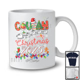 Personalized Custom Name Cousin Christmas 2025; Cheerful X-mas Lights Santa Sleigh; Family T-Shirt