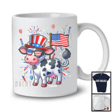 Personalized Custom Name Cow, Lovely 4th Of July American Flag Fireworks, Cow Patriotic T-Shirt