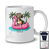 Personalized Custom Name Dachshund On Flamingo Float; Lovely Summer Hawaii Pool Beach T-Shirt