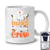 Personalized Custom Name EMT Thanksgiving Crew; Lovely Autumn Leaves Pumpkin T-Shirt