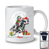 Personalized Custom Name Elf Riding Cow Santa; Cheerful Christmas Snowing; Animal Farmer T-Shirt