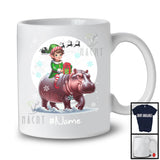 Personalized Custom Name Elf Riding Hippo, Joyful Christmas Moon Snow Hippo, X-mas Team T-Shirt