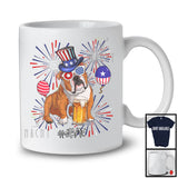 Personalized Custom Name English Bulldog Drinking Beer, Lovely 4th Of July Fireworks, Patriotic T-Shirt